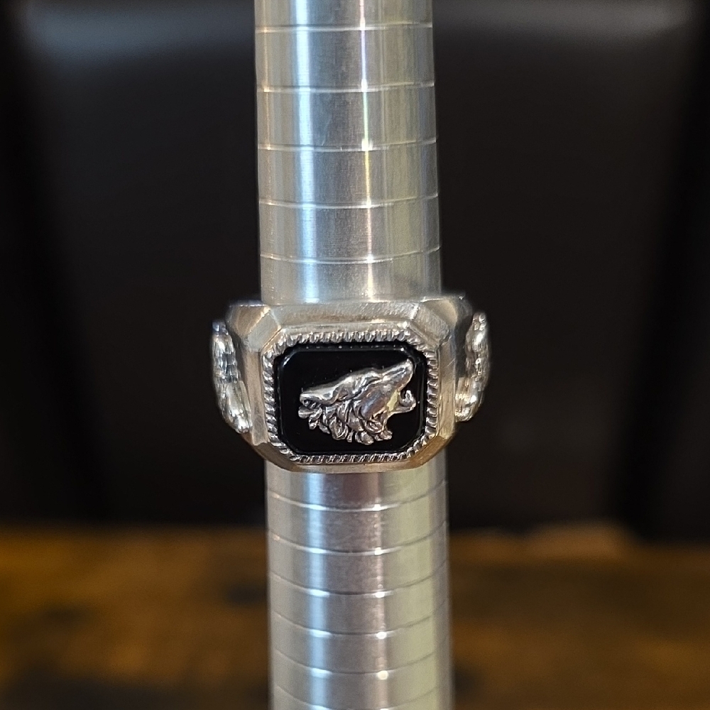 Sterling Silver Wolf Head Men's Ring, Size 10